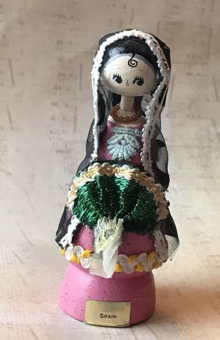 Vintage Spain It’s A Small World Disneyland Peg Wood Doll Kokeshi 1974 Circa