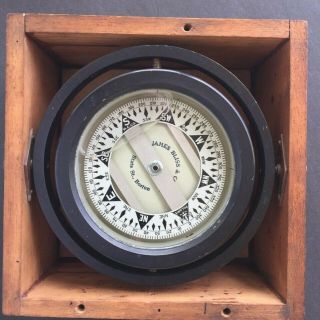 Vintage Nautical Compass,  Gimbled,  In Wooden Dovetail Box,  James Bliss & Co.