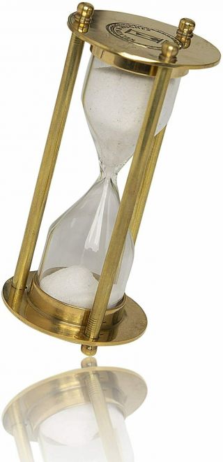Antique 2 Minute Hourglass Sand Timer Clock With Sparkling White Sand 4 " Brass