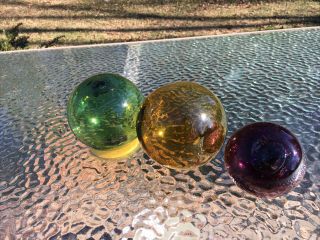 Set Of 3 Japanese Glass Ball Fishing Net Floats Glass Vintage