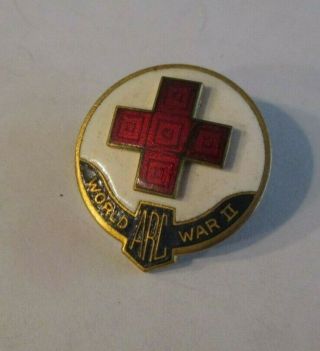 Vintage Gold Tone Enamel World War Ii Arc American Red Cross Service Lapel Pin