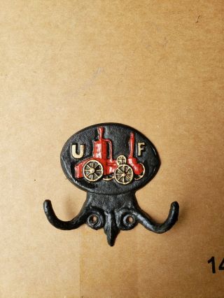 Vintage Cast Iron Antique Fire Sign Insurance Mark Coat Hook United Firemans