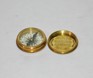 Nautical Antique Vintage Brass Compass 3 " Maritime Poem Collectible Good Gift