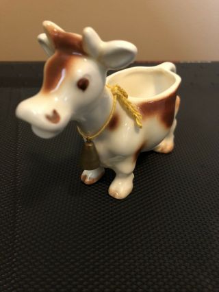 Vintage White/brown Spotted Porcelain Cow Creamer Germany With Brass Bell