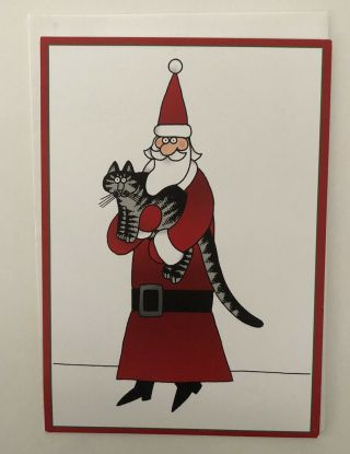 Kliban Kilban Cat Christmas Card W/ Envelopes " Seasons Greetings " Santa Hug