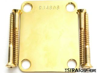 Vintage 60 Nos Usa Fender Custom Shop Strat Neck Plate Gold Serial R34808