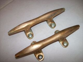 Pair Vintage Bronze Brass Cleats 6 - 1/2 " - Boat,  Sailboat Cleats Exc.