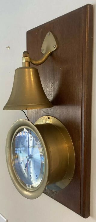 Vtg Large Brass Accuracy Ship’s Time Clock Mounted Brass Bell Maritime Nautical