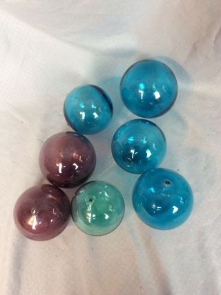 7 Vintage Hand Blown Glass Floats Buoys Balls Fishing Net Floats Turquoise