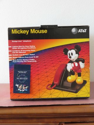 Nib Vintage Mickey Mouse Push Button Telephone At&t 1990 Brand