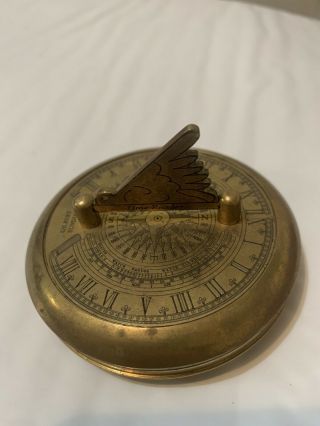 Antique Maritime Brass Sundial Compass Gilbert & Sons London Compass Wooden Box