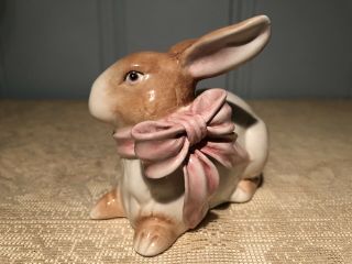 Hand Painted K & B Pottery Rabbit With Pink Bow