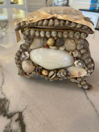 Antique Victorian Sailor’s Valentine Shell Art Bombay Chest Box