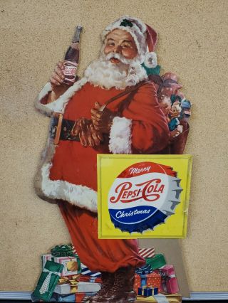 Vintage Pepsi Cola Santa Claus Cardboard Counter Easel Display Merry Christmas