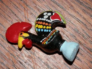 Vintage Miniature Portuguese Folk Art Lucky Rooster 1/2 " Hand Painted Ceramic
