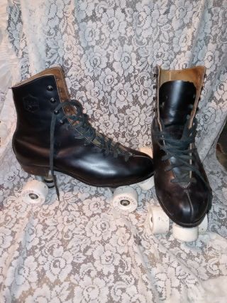 Vintage Riedell Black Leather Roller Skates,  Size 9 Chicago Vanathane