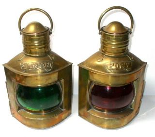 Vintage/antique Brass Port & Starboard Ship Lanterns Nautical Oil Lamps