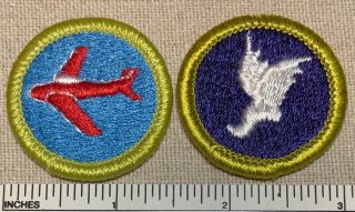 2 Vintage Boy Scout Merit Badge Patches Aviation & Athletics Bsa Sash Camp Pb
