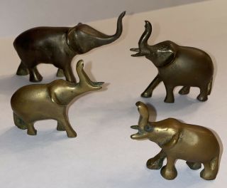 Solid Brass Elephant Figurines Set Of 4 Vintage Antique Collectibles