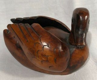 Vintage Hand Carved Wood Duck Detailed Wings