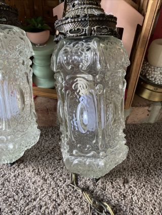 Vintage Mid Century Crystal Glass Hanging Light Fixture Double Pendant Swag lamp 2