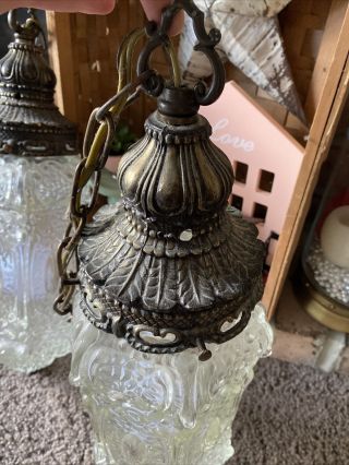 Vintage Mid Century Crystal Glass Hanging Light Fixture Double Pendant Swag lamp 3