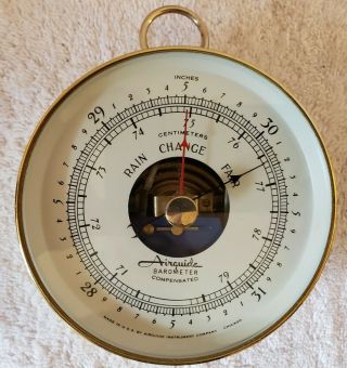 Vintage Airguide Instrument Co Chicago Brass Nautical Aneroid Wall Barometer