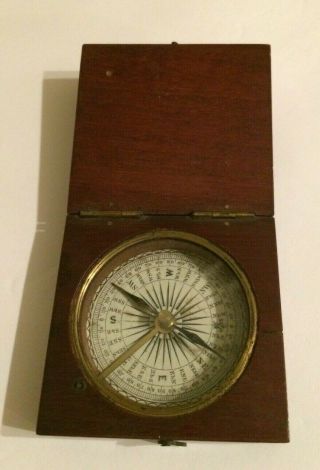 Old / Antique Pocket Compass In Wood Case