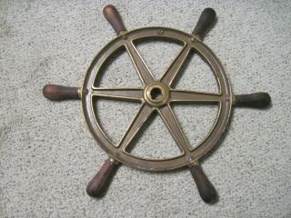Vintage 18 " Solid Brass Wc Ships Wheel Wood Handles Nr