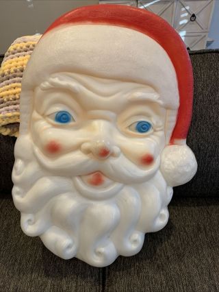 Large 24 " Vintage Lighted Empire Plastic Blow Mold Christmas Santa Claus Face