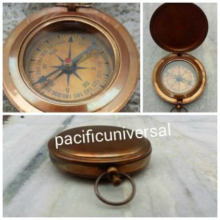 Nautical Handmade Antique Vintage Brass Marine Gift Pocket Push Button Compass