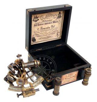 Marine Antique Brass Ship Sextant J.  Scott London Nautical Astrolabe In Wood Box