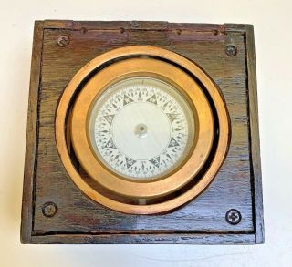 Antique Gyroscope M.  C.  Co.  Maritime Nautical Brass Compass Hand Pegged Oak Box