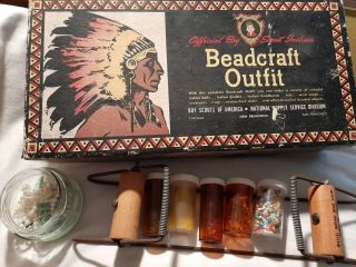 Vtg Official Boy Scout Indian Beadcraft Outfit Kit Beading Loom W/bottles Beads