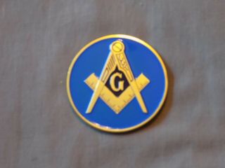 Masonic 3 " Car Emblem Master Mason Square Compass Blue Metal Fraternity