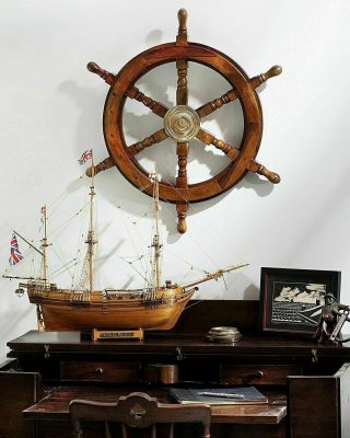 Vintage Brass Nautical Wooden Marine Ship Wheel Vintage Captain Pirate 18 " Gift