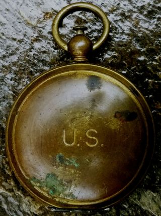 ANTIQUE COMPASS WWI WALTHAM WITH BOX & CLOTH POUCH BRASS MARKED U.  S. 3