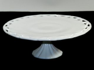 Vintage Pedestal Cake Plate White Milk Glass Lace