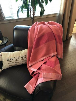 Vintage Hudson Bay Company Hbc 4 Point Wool Blanket Pink Satin Trim England