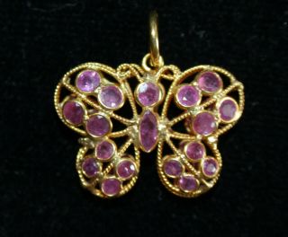Vintage 18k Gold & Ruby Butterfly Pendant - 1.  3gr