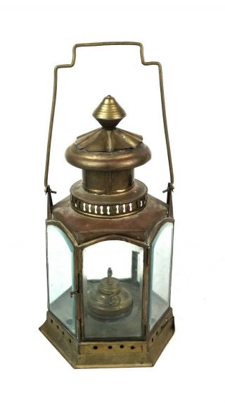 Rare Antique 19th Century Copper Maritime Nautical Lantern Beveled Glass