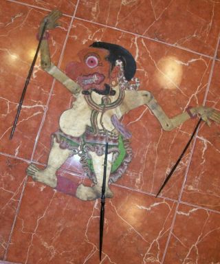 Vtg.  Bali Indonesia Shadow Puppet Handmade Leather Paint Gold Wayang Kulit D 2