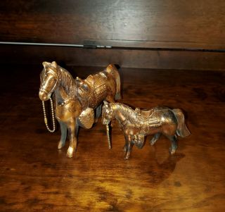 2 Vintage Carnival Prize Copper Pot Metal Horse Figurines Western