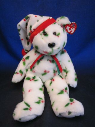 Ty Beanie Buddies 1998 Holiday Teddy Bear Holly With Tag Nwt