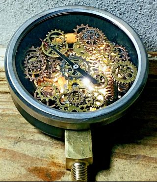 Large 5 " One - Of - A - Kind Illuminated Vintage Brass Pressure Gauge,  Steampunk