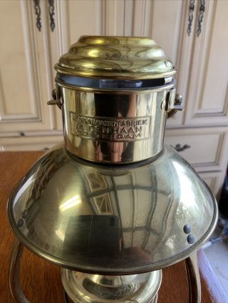 Vintage M Den Haan Rotterdam Brass Trawler Oil Lamp