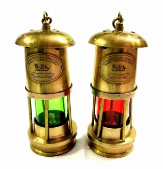 Set Of 2 Antique Brass Minor Lamp Vintage Nautical Ship Boat Light Lantern Decor