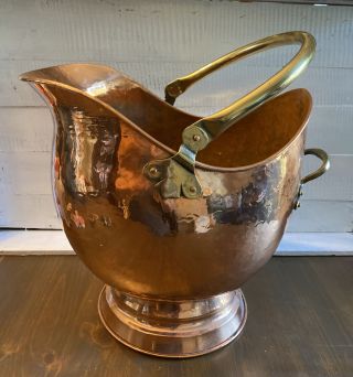 Vintage Hammered Copper Coal Scuttle Fireplace Bucket Handmade England