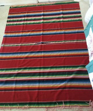Hand Woven Southwest Navajo Style Wool Vintage Mexican Blanket Thin Multi Color