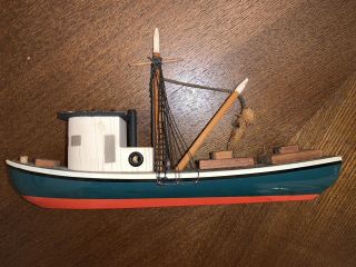 Vintage Hand Made Fishing Model Wooden Boat Ship
